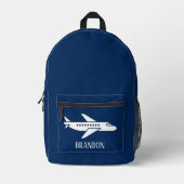 Sac À Dos Imprimé Kids Plane Boys Blue Custom Name (Recto)