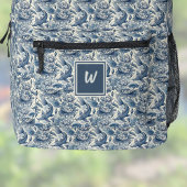Sac À Dos Imprimé Koi Fish and Water Lily Blue Chinoiserie Monogram