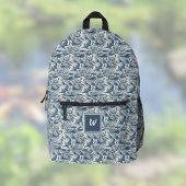 Sac À Dos Imprimé Koi Fish and Water Lily Blue Chinoiserie Monogram