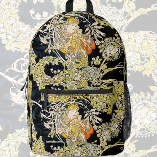 Sac À Dos Imprimé La Dame Mucha aux fleurs