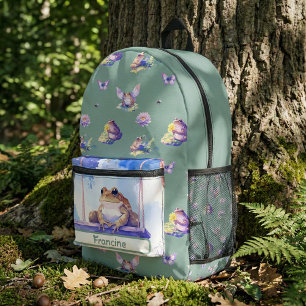 Sac À Dos Imprimé La grenouille d'aquarelle de bois sur une école de