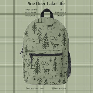 Sac À Dos Imprimé La vie du lac Pine Deer - motif boisé vert sauge.