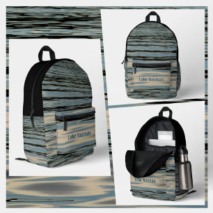 Sac À Dos Imprimé Lac Eau Bleu Beige Noir Grandes Vagues