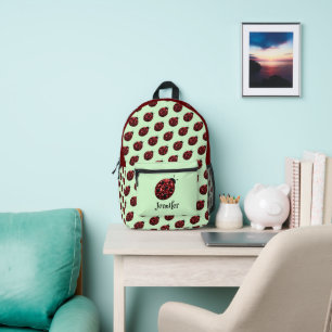 Sac À Dos Imprimé Ladybug scintille rouge motif vert nom personnalis