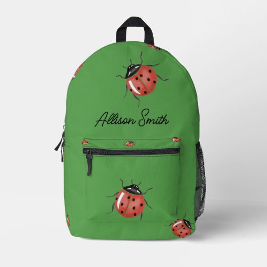 Sac À Dos Imprimé Ladybug sur vert personnalisé (Recto)
