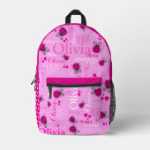 Sac À Dos Imprimé Ladybugs nom personnalisé partout rose (Recto)
