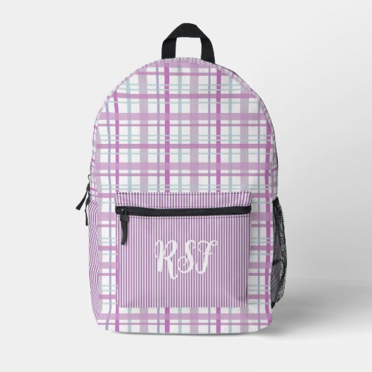 Sac À Dos Imprimé Lavande moderne Pink Plaid and Stripe Girl (Recto)