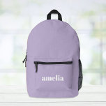 Sac À Dos Imprimé Lavande moderne violet personnalisé<br><div class="desc">Sac à dos violet lavande personnalisé avec votre nom monogramme ou vos initiales dans une grande police blanche audacieuse et tendance.</div>