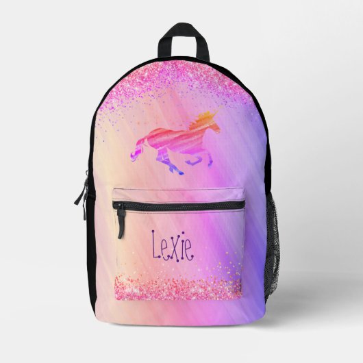 Sac À Dos Imprimé Lavande rose pastel Unicorn Personnalisée (Recto)