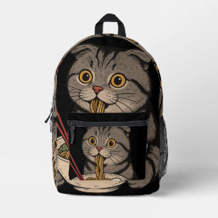 Sac À Dos Imprimé Le chat douillet sirotant des nouilles
