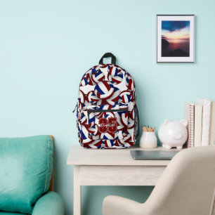 Sac À Dos Imprimé L'équipe de volley-ball bleu marron colore le nom
