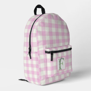 Sac À Dos Imprimé Lettre F monogramme élégante à carreaux rose blanc