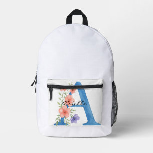 Sac À Dos Imprimé LETTRE Florale Aquarelle personnalisée Un monogram