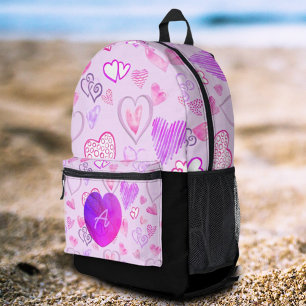 Sac À Dos Imprimé Lettre initiale du Motif du coeur coloré Monogramm
