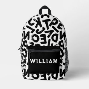 Sac À Dos Imprimé Lettres de Graffiti Grunge Noir et Blanc pour Ados