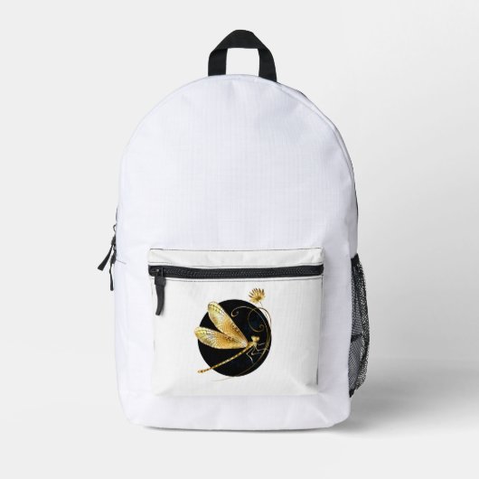 Sac À Dos Imprimé libellule d'or en cercle noir (Recto)
