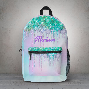 Sac À Dos Imprimé Licorne turquoise aqua mignonne monogramme paillet