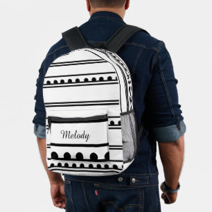 Sac À Dos Imprimé Ligne numérique minimaliste moderne noir et blanc