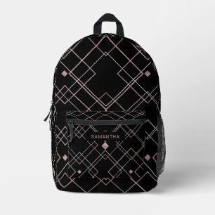 Sac À Dos Imprimé Lignes de diamant d'or noir et Rose (2)