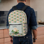Sac À Dos Imprimé Lily Pad Lotus Fleur rose et Sage Green Monogramme