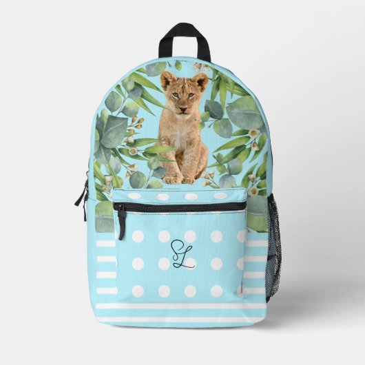 Sac À Dos Imprimé Lion Cub Turquoise Green Forest Moderne Dot Stripe (Recto)