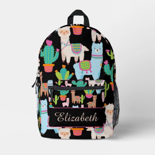 Sac À Dos Imprimé Llama colorée et Motif Cactus (Recto)