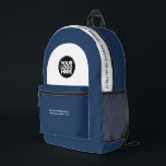 Sac À Dos Imprimé Logo, Texte, Slogan, Site Web<br><div class="desc">Personnalisez facilement ce sac à dos professionnel en ajoutant le logo de votre entreprise et un texte personnalisé. Vous pouvez ajouter nom d'entreprise, slogan, médias sociaux, site Web ou toute information supplémentaire, ou le supprimer. Un design simple et moderne en bleu marine et blanc avec une police sans serif claire,...</div>
