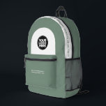 Sac À Dos Imprimé Logo, Texte, Slogan, Site Web<br><div class="desc">Personnalisez facilement ce sac à dos professionnel en ajoutant le logo de votre entreprise et un texte personnalisé. Vous pouvez ajouter nom d'entreprise, slogan, médias sociaux, site Web ou toute information supplémentaire, ou le supprimer. Un design simple et moderne en vert et blanc sauge avec une police sans serif claire,...</div>