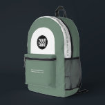 Sac À Dos Imprimé Logo, Texte, Slogan, Site Web<br><div class="desc">Personnalisez facilement ce sac à dos professionnel en ajoutant le logo de votre entreprise et un texte personnalisé. Vous pouvez ajouter nom d'entreprise, slogan, médias sociaux, site Web ou toute information supplémentaire, ou le supprimer. Un design simple et moderne en vert et blanc sauge avec une police sans serif claire,...</div>