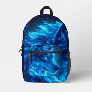 Sac À Dos Imprimé Loup Bleu Majestueux Art de Faune Fantastique Lumi