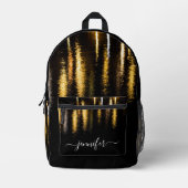 Sac À Dos Imprimé Lumières nocturnes Abstraites mer or noir Nom pers (Recto)
