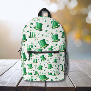 Sac À Dos Imprimé Luxueux Chapeaux Verts et Trèfles Or Blanc