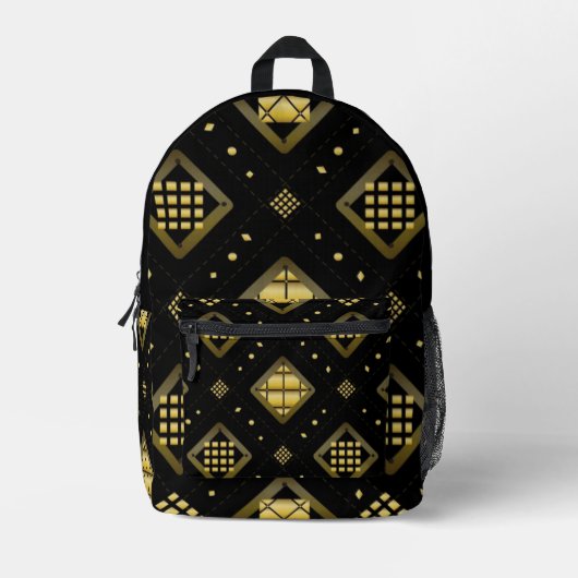 Sac À Dos Imprimé Luxury Gold Diamond Geometric Pattern on Black (Recto)