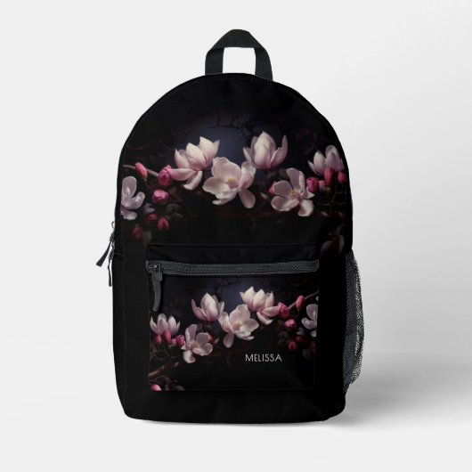 Sac À Dos Imprimé Magnolia 3D Fond Noir (Recto)