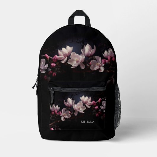 Sac À Dos Imprimé Magnolia 3D Fond Noir (Recto)