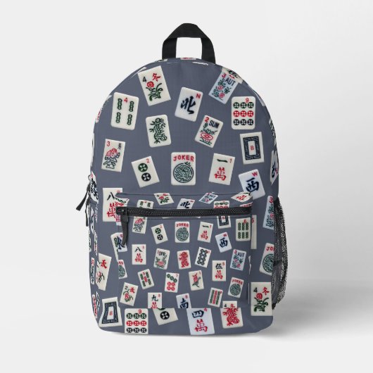 Sac À Dos Imprimé Mahjong symboles carreaux bleu foncé (Recto)