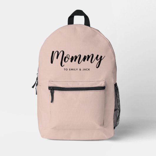 Sac À Dos Imprimé Maman | Maman moderne Noms des enfants rose pâle (Recto)