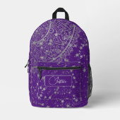 Sac À Dos Imprimé Mandala avec étoiles d'argent violet Personnalisé (Recto)