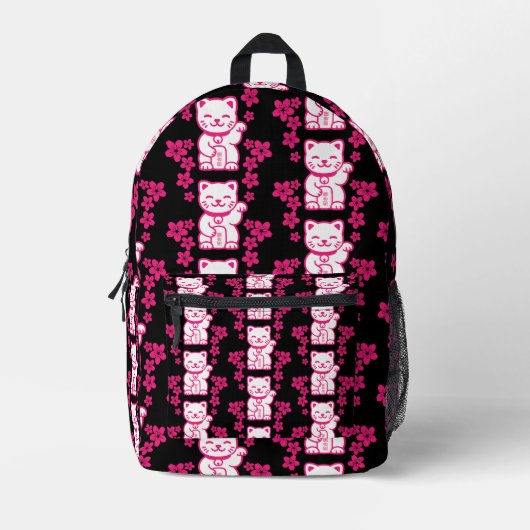 Sac À Dos Imprimé Maneki-neko japonais rose (Recto)