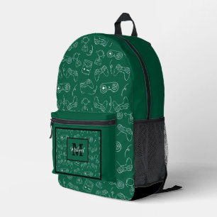 Sac À Dos Imprimé Manette de jeu vidéo moderne Monogramme Vert pour
