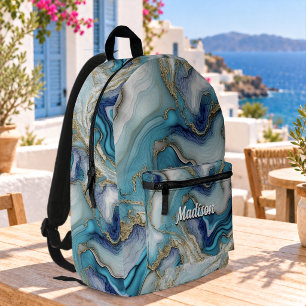 Sac À Dos Imprimé Marbre de couleur bleu aqua élégant faux brillant