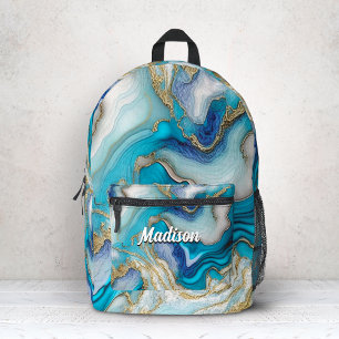 Sac À Dos Imprimé Marbre de couleur bleu aqua élégant faux brillant