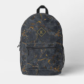 Sac À Dos Imprimé Marbre noir de luxe avec Monogramme or Accent (Recto)