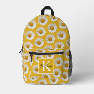 Sac À Dos Imprimé Marguerite blanche Monogramme jaune moutarde
