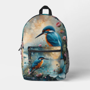 Sac À Dos Imprimé Martin-pêcheur oiseau sur l'eau et Roses