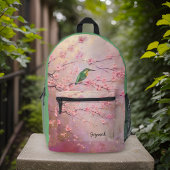 Sac À Dos Imprimé Martin-pêcheur vert sur les fleurs de cerisiers ro