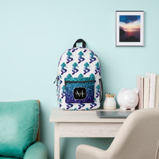 Sac À Dos Imprimé Mermaid aqua bleu ombre motif Monogramme (Insitu)