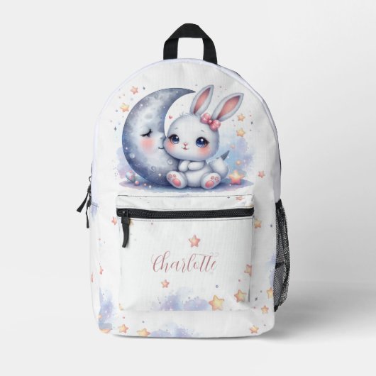 Sac À Dos Imprimé mignon petit lapin et enfants lune (Recto)