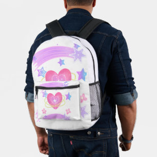 Sac À Dos Imprimé Mignon Sac à Imprimé de Cœur Pastel et Étoiles Fil