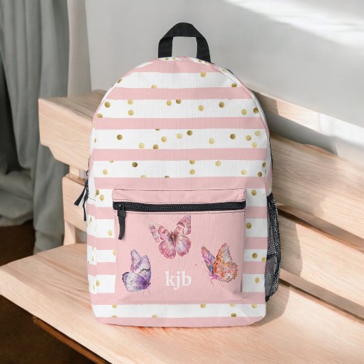 Sac À Dos Imprimé Mignonette rose Points Papillons Monogrammes Fille